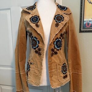 Embroidered Tan Corduroy Jacket